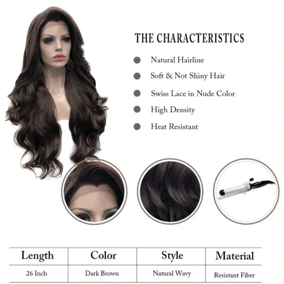 KALEE 24 Inches BODY WAVYLace Front Wig Natural Brown NEW